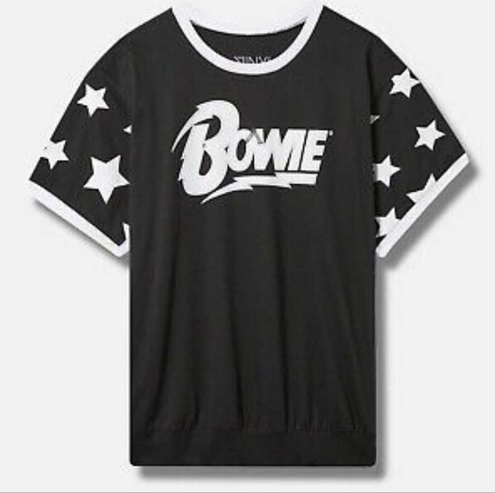 Torrid Bowie cotton drop shoulder varsity tee